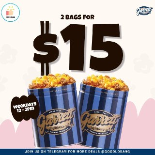 2 Medium Bags for $15 at Garrett Popcorn
