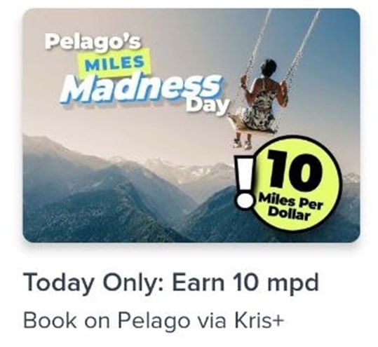 Kris+ 10 mpd on Pelago bookings (one day only)
