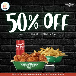 Wingstop: 50% off 6pc Boneless Wings Meal