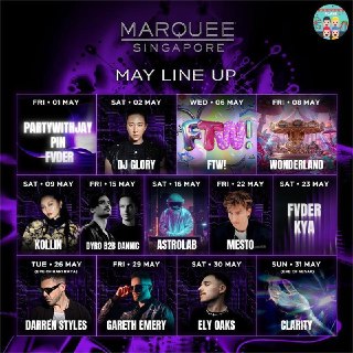 MARQUEE Singapore — May 2026 International DJ Lineup
